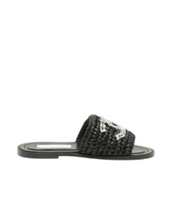 Chanel Slide Coco Mark 23ss Straw And Leather