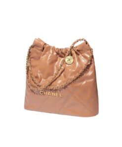 Chanel 22 Handbag Gold Hardware Shiny Camel Shoulder Bags 16.5in/38cm AS3261 B08037 NB356