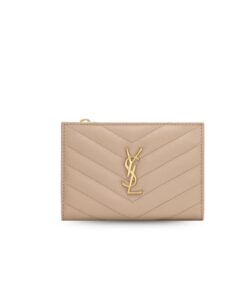 Saint Laurent Cassandre Matelaseé Fragments Bi-Fold Wallet Dark Beige 5.1in/13cm