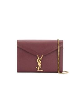 Saint Laurent Cassandra Medium Chain Crossbody Bag in Wine Red 22cm