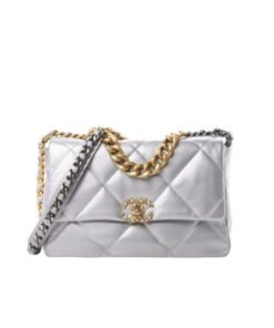 Chanel 19 Flap Bag In Silver Lambskin 25cm