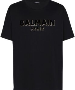 Balmain Oversized T-shirt met ronde hals en fluwelen logo zwart